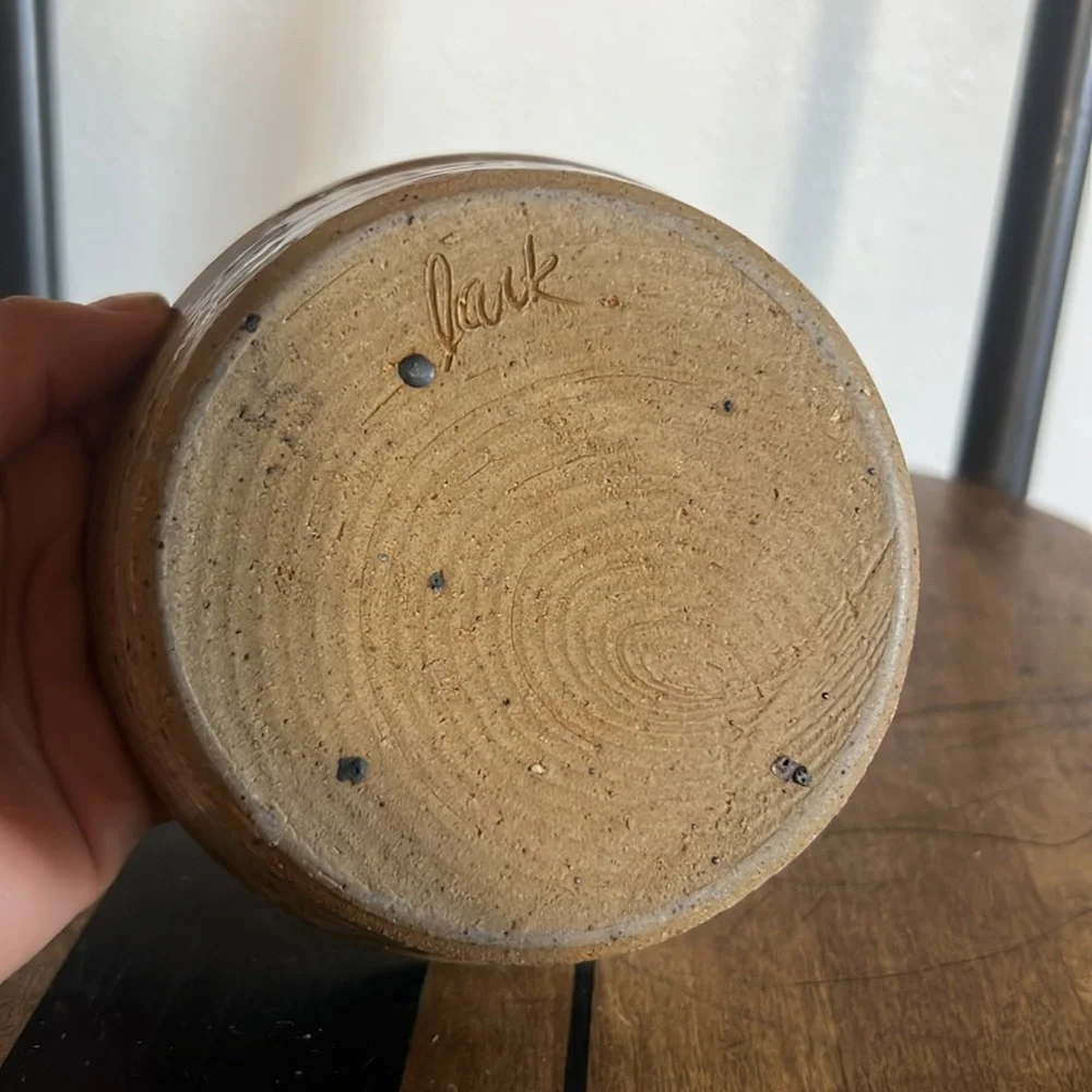 Handmade pottery bowl tan and brown glazed